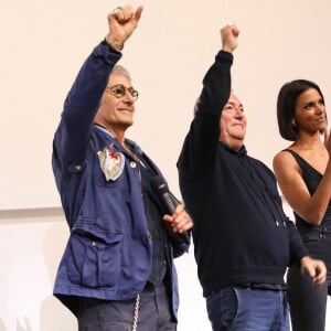 Exclusif - Gérard Lanvin, Fabien Onteniente et Shy'm lors de la présentation du film "4 Zéros" aux joueurs de l'équipe de France à Clairefontaine le 8 octobre 2024 © Alain Guizard/ABACAPRESS.COM