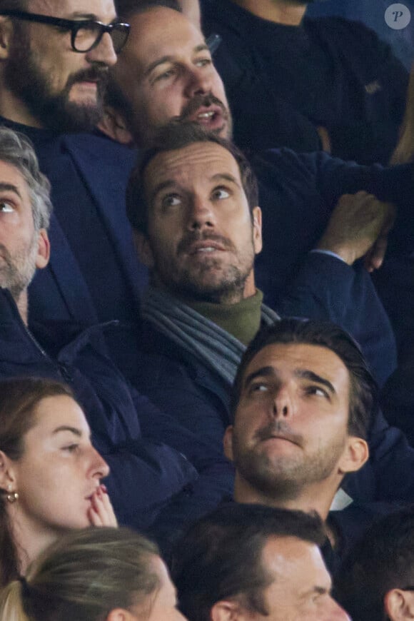 Richard Gasquet dans les tribunes lors du match de Ligue Des Champions (LDC) "PSG - PSV Eindhoven (1-1)" au Parc des Princes à Paris, le 22 octobre 2024.