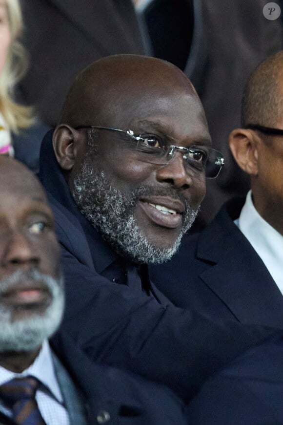 George Weah Ancien président de la République du Liberia dans les tribunes lors du match de Ligue Des Champions (LDC) "PSG - PSV Eindhoven (1-1)" au Parc des Princes à Paris, le 22 octobre 2024.