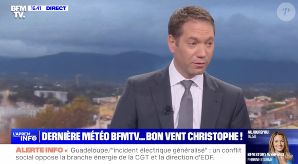 Christophe Person fait ses adieux à BFMTV et présente son dernier bulletin météo.