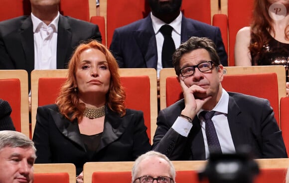 Laurent Gerra et sa compagne Christelle Bardet pendant la cérémonie de remise du prix lumière à I.Huppert lors de la 16ème édition du Festival Lumière à l'Amphithéâtre - Centre de Congrès à Lyon, France, le 18 octobre 2024. © Dominique Jacovides/Bestimage 