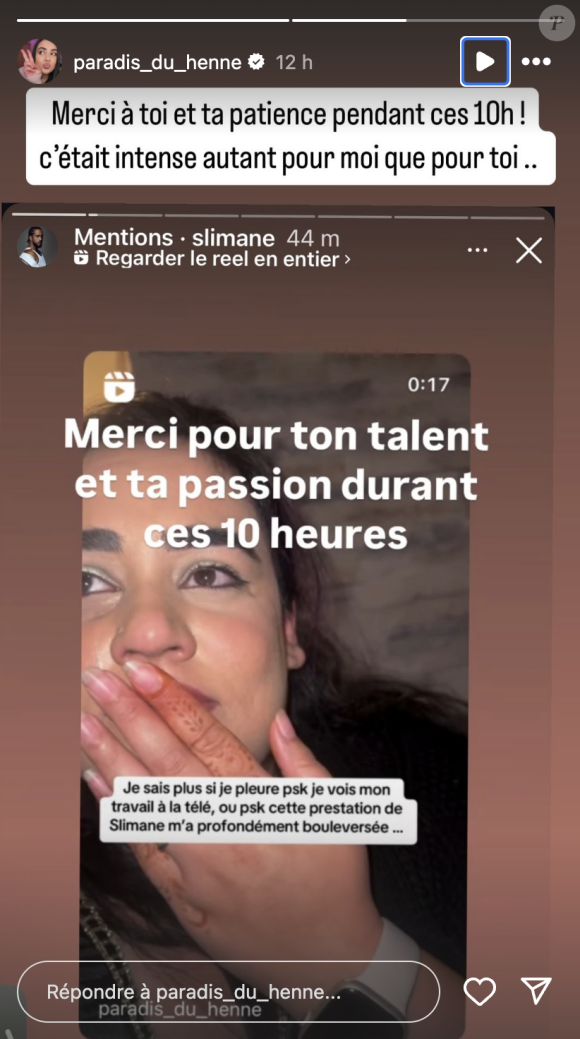 Elle a également remercié Slimane pour sa patience, lui, qui l'avait également remercié pour son travail exceptionnel. 
Instagram @paradis_du_henne