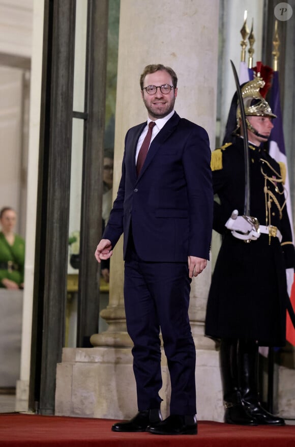 Antoine Armand, ministre de l'économie et des finances lors de l'accueil par le couple présidentiel français du président du Kazakhstan au palais de l'Elysée à Paris pour un dîner d'état le 5 novembre 2024. © Dominique Jacovides / Bestimage