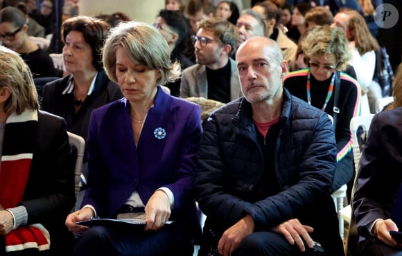 Gilles Muzas ( Secrétaire Général Better World Fund) et Anne Genetet, Ministre de l'Education Nationale - G.Attal lance sa fondation "Faire Face", contre le harcèlement scolaire, au Philanthro-Lab à Paris, le 6 novembre 2024. A cette occasion, l'ancien Premier ministre était entouré d'Ophélie Meunier, Béatrice Le Blay, dont le fils Nicolas s'est suicidé en septembre 2023, Elian Potier, ancienne victime, la ministre de l'Éducation Anne Genetet. © Dominique Jacovides / Bestimage