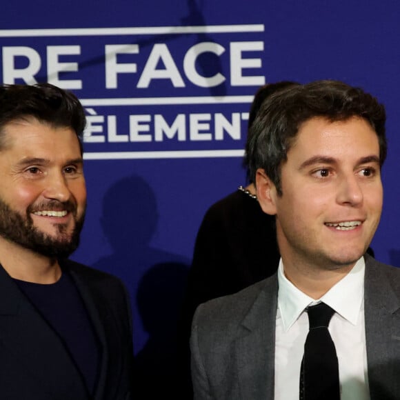 Christophe Beaugrand, Gabriel Attal - G.Attal lance sa fondation "Faire Face", contre le harcèlement scolaire, au Philanthro-Lab à Paris, le 6 novembre 2024. A cette occasion, l'ancien Premier ministre était entouré d'Ophélie Meunier, Béatrice Le Blay, dont le fils Nicolas s'est suicidé en septembre 2023, Elian Potier, ancienne victime, la ministre de l'Éducation Anne Genetet. © Dominique Jacovides / Bestimage