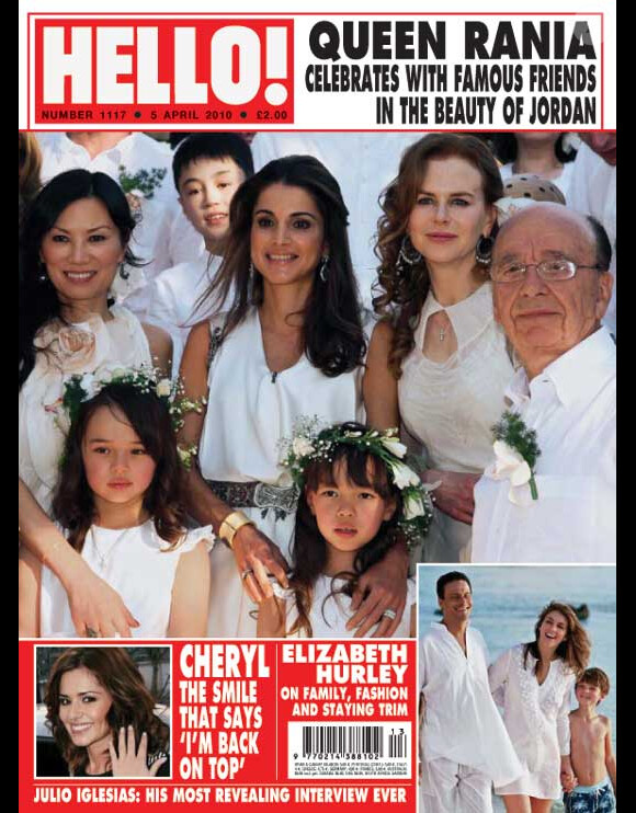 Rania de Jordanie en couverture du magazine Hello avec Nicole Kidman, Rupert Murdoch et sa femme Wendi