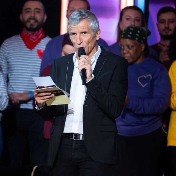 L'animateur a eu une première fille, Nina, avec Marine Vignes Nagui, Animateur radio et télévision lors du Téléthon 2023, à Saint Denis, près de Paris, France le 9 décembre 2023. Le Téléthon est un marathon télévisuel de trente heures diffusé sur les chaînes de France Télévisions. En France, le Téléthon est une manifestation caritative organisée depuis 1987 par l'Association française contre les myopathies (AFM) pour financer la recherche sur les maladies génétiques neuromusculaires, ainsi que sur d'autres maladies génétiques rares. Photo par Alexis Jumeau/ABACAPRESS.COM