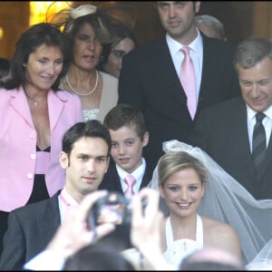 Cécilia Attias et Louis Sarkozy - Mariage de Jeanne Marie Martin et de Rallon Gurvan en l'église Saint Pierre de Neuilly-sur-Seine.