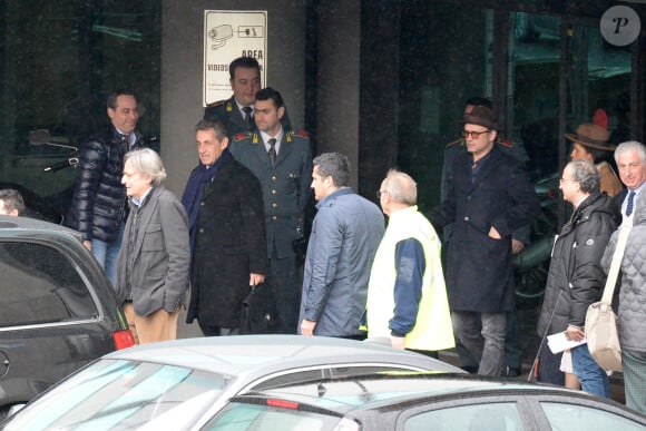 Exclusif -Diego Della Valle, (Pdg de Tod's), Nicolas Sarkozy, Vincent Perez et sa femme Karine Silla arrivent à l'aéroport de Turin en Italie pour la présentation du nouveau livre de Marisa Bruni Tedeschi "je vais vous raconter" à Turin en Italie le 6 mars 2017. 