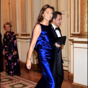 Nicolas Sarkozy et son ex-femme Cécilia Attias arrivant à la réception donnée à l'occasion de la visite du roi du Cambodge en France.