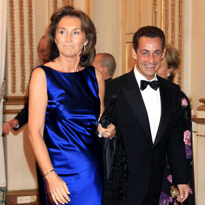 Nicolas Sarkozy et son ex-femme Cécilia Attias arrivant à la réception donnée à l'occasion de la visite du roi du Cambodge en France.