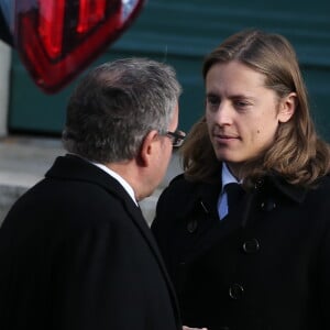 Pierre Sarkozy - Sorties des obsèques de Andrée Sarkozy (mère de N.Sarkozy), dite Dadue née Andrée Mallah, en l'église Saint-Jean-Baptiste à Neuilly-Sur-Seine. Le 18 décembre 2017 