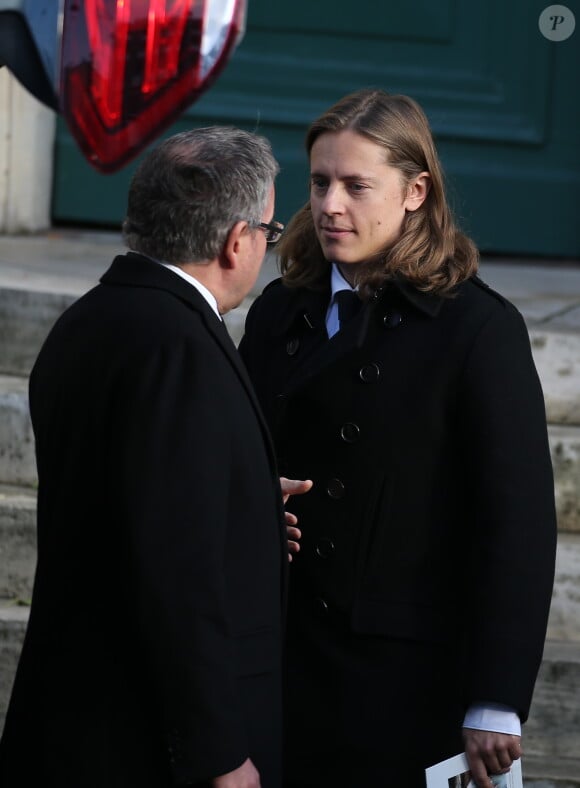 Pierre Sarkozy - Sorties des obsèques de Andrée Sarkozy (mère de N.Sarkozy), dite Dadue née Andrée Mallah, en l'église Saint-Jean-Baptiste à Neuilly-Sur-Seine. Le 18 décembre 2017 