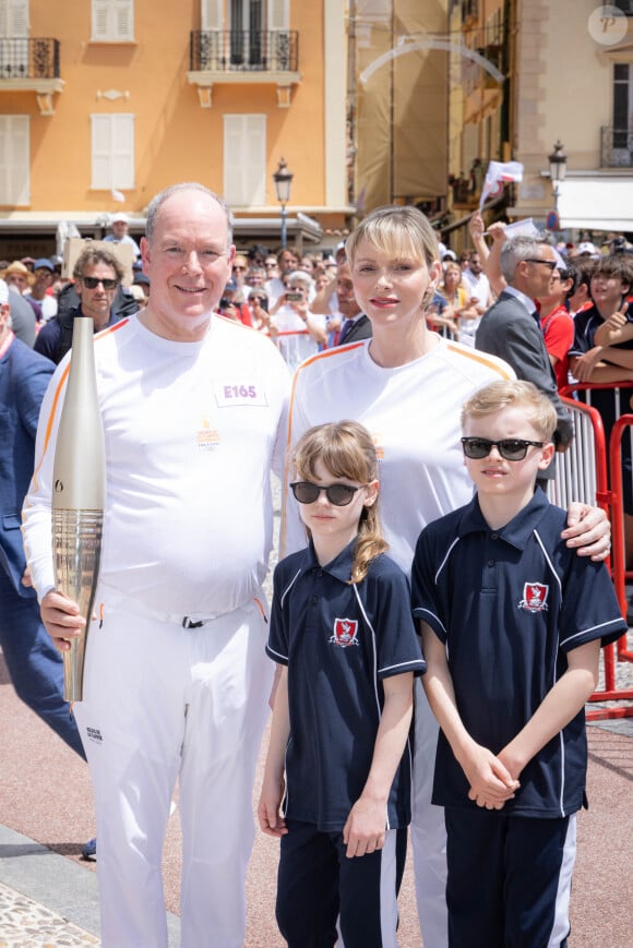 Princess Charlene of Monaco (La princesse Charlène de Monaco), Prince Albert II of Monaco (Le prince Albert II de Monaco), Prince Jacques of Monaco (Le prince Jacques de Monaco, marquis des Baux), Princess Gabriella of Monaco (La princesse Gabriella de Monaco, comtesse de Carladès) lors du relais de la Flamme Olympique des Jeux olympiques d'été de Paris 2024 à Monaco, le 18 juin 2024. Paris se prépare à accueillir les XXXIIIèmes Jeux Olympiques d'été, du 26 juillet au 11 août 2024. Olivier Huitel/Pool Monaco/Bestimage