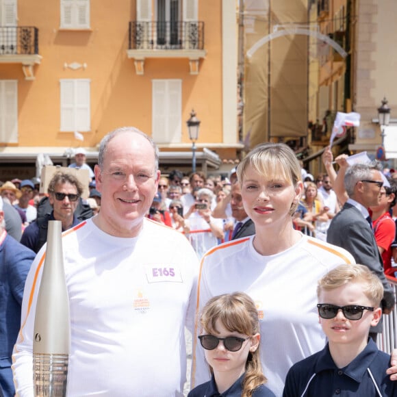 Princess Charlene of Monaco (La princesse Charlène de Monaco), Prince Albert II of Monaco (Le prince Albert II de Monaco), Prince Jacques of Monaco (Le prince Jacques de Monaco, marquis des Baux), Princess Gabriella of Monaco (La princesse Gabriella de Monaco, comtesse de Carladès) lors du relais de la Flamme Olympique des Jeux olympiques d'été de Paris 2024 à Monaco, le 18 juin 2024. Paris se prépare à accueillir les XXXIIIèmes Jeux Olympiques d'été, du 26 juillet au 11 août 2024. Olivier Huitel/Pool Monaco/Bestimage