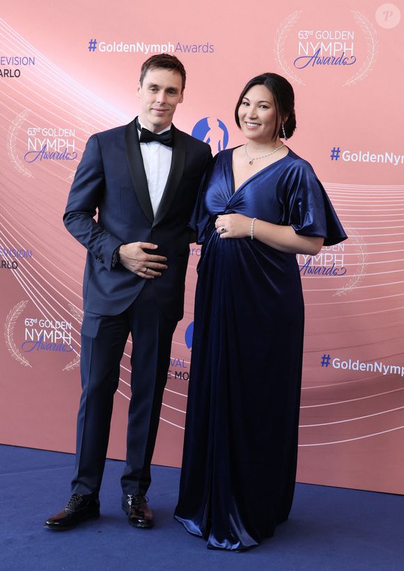 Louis Ducruet et Marie Ducruet (enceinte) - La famille princière au photocall et cérémonie de clôture de la 63ème édition du Festival de Télévision de Monte-Carlo (63rd Golden Nymph) au Grimaldi Forum à Monaco le 18 juin 2024. © Denis Guignebourg / Bestimage 