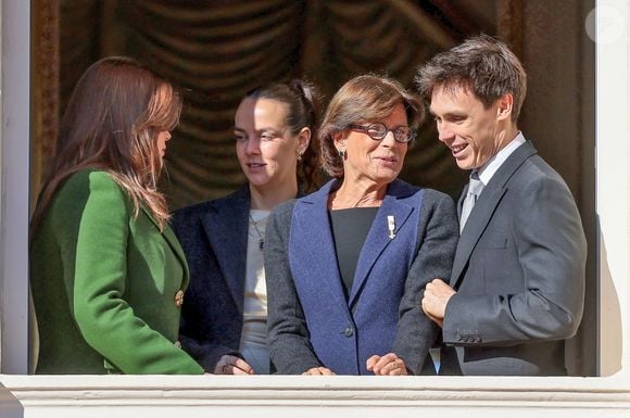 Camille Gottlieb, Pauline Ducruet, la princesse Stéphanie de Monaco et Louis Ducruet - La famille princière de Monaco au balcon du palais, à l'occasion de la Fête Nationale de Monaco, le 19 novembre 2024. © Jacovides-Bebert/Bestimage 