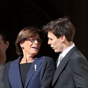 La princesse Stéphanie de Monaco et Louis Ducruet - La famille princière de Monaco au balcon du palais, à l'occasion de la Fête Nationale de Monaco, le 19 novembre 2024. © Jacovides-Bebert/Bestimage 