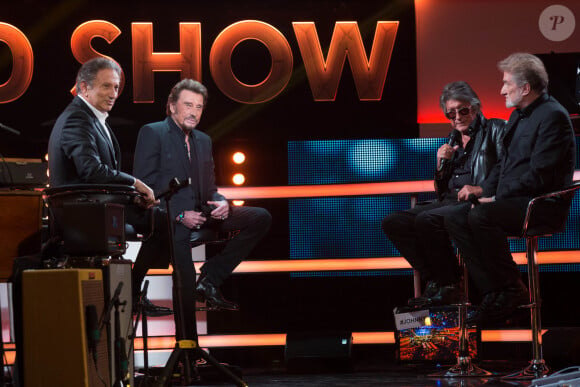 Exclusif - Michel Drucker, Jacques Dutronc et Eddy Mitchell - Enregistrement de l'émission "Le Grand Show : Spécial Johnny Hallyday", qui sera diffusée sur France 2 le 28 novembre © Cyril Moreau / Bestimage 