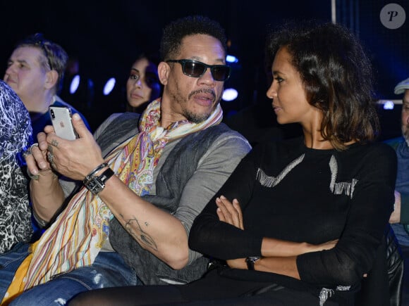 Didier Morville, dit JoeyStarr (Joey Starr) et sa compagne Karine Le Marchand - People au match de boxe "La Conquête" Acte 4 T.Yoka VS C.Leonet au palais des sports de Paris le 7 avril 2018 (Victoire de T.Yoka au 5 ème round) © Pierre Perusseau / Bestimage 