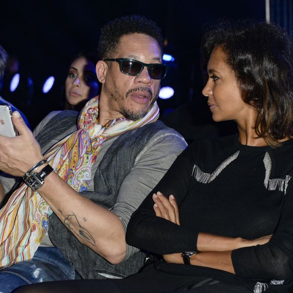 Didier Morville, dit JoeyStarr (Joey Starr) et sa compagne Karine Le Marchand - People au match de boxe "La Conquête" Acte 4 T.Yoka VS C.Leonet au palais des sports de Paris le 7 avril 2018 (Victoire de T.Yoka au 5 ème round) © Pierre Perusseau / Bestimage 