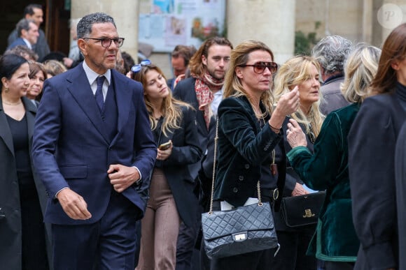 Roschdy Zem et sa compagne Sarah Poniatowski - Sorties des obsèques du prince Jean-Stanislas Poniatowski en l'Eglise polonaise à Paris, France, le 29 avril 2024. © Jacovides-Moreau/Bestimage