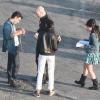 Le couple Demi Lovato et Joe Jonas, sur le tournage d'un nouveau clip, à Los Angeles, samedi 10 avril.