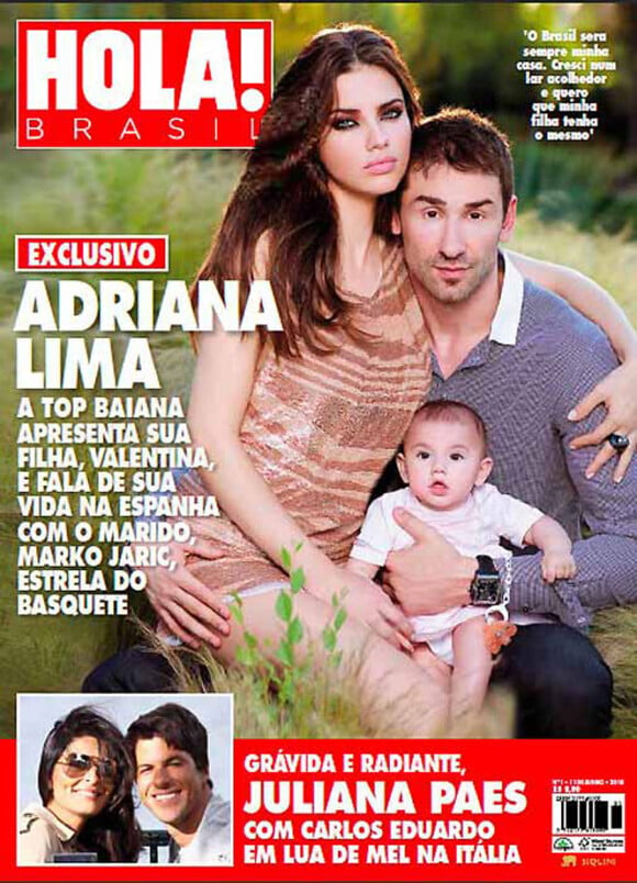 Adriana Lima en famille en couverture du premier magazine Hola dans son édition brésilienne.