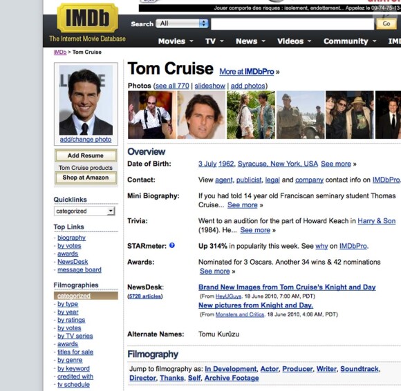 Page IMDb de Tom Cruise