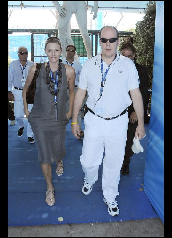 Albert Grimaldi et Charlene Wittstock, le 26 juillet 2009, aux championnats du monde de natation, à Rome.