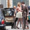 Ed Westwick et Clémence Poésy sur le tournage de Gossip Girl à Paris, le 6 juillet 2010