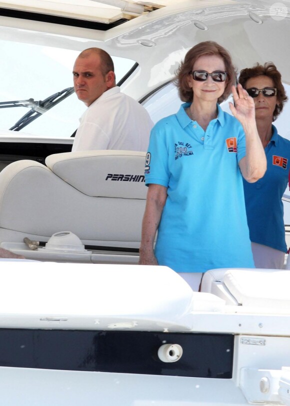 La reine Sofia admire la Coupe du Roi, dans la légendaire baie de Palma. Août 2010