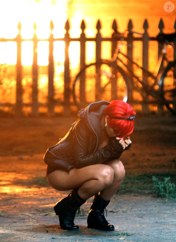Rihanna sur le tournage du clip The way you lie, de Eminem, à Los Angeles