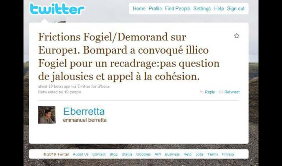 Photo Compte Twitter d'Emmanuel Berretta, lundi 23 août 2010 Purepeople
