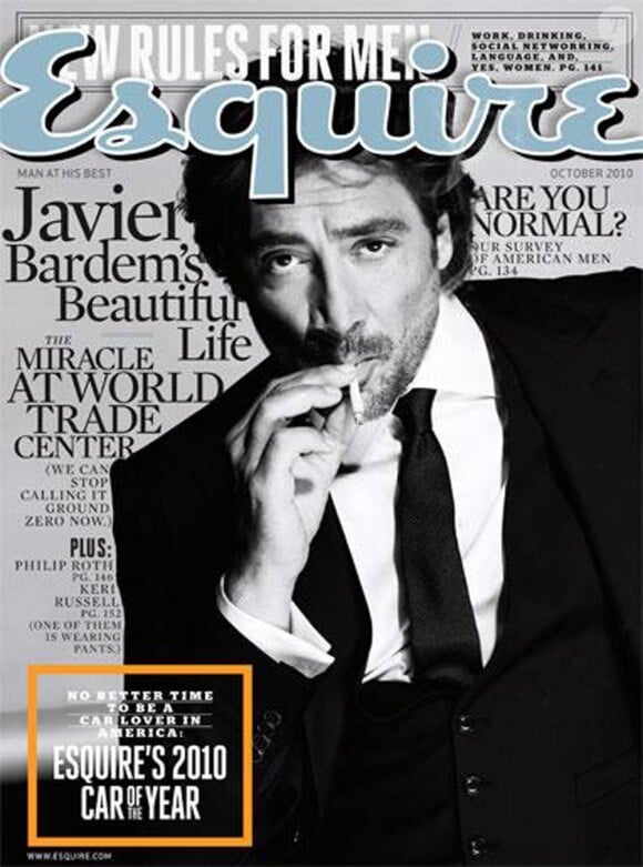 Le charismatique Javier Bardem en couverture d'Esquire, octobre 2010.