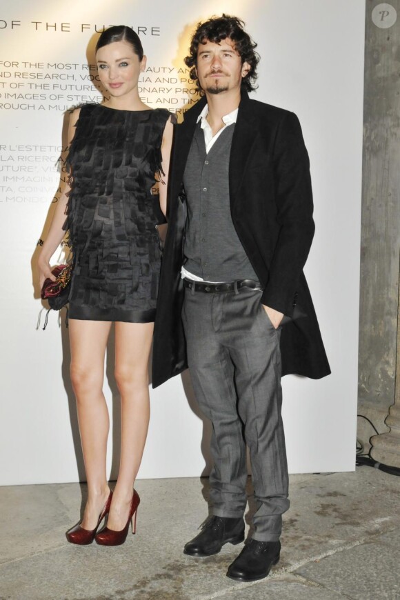 Miranda Kerr et Orlando Bloom à la soirée Prestige et Vogue, durant la Fashion Week de Milan, le 25 septembre 2010