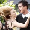 Kylie Minogue en plein enregistrement de l'Extra Show, avec Mario Lopez, le 26 octobre 2010