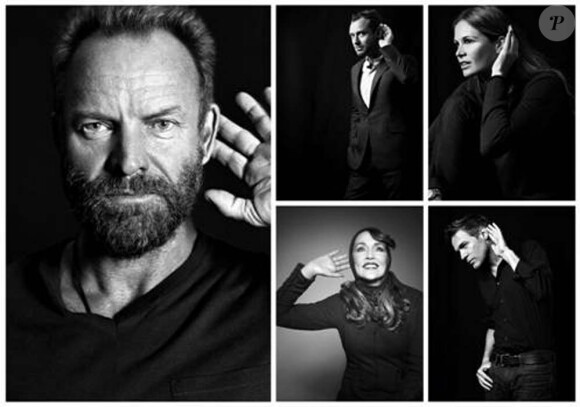 Sting, Jude Law, Elle MacPherson... photographiés par Bryan Adams pour la campagne "Hear the world", janvier 2010.
