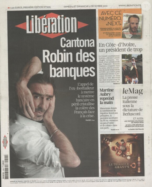 Eric Cantona en couverture de Libération