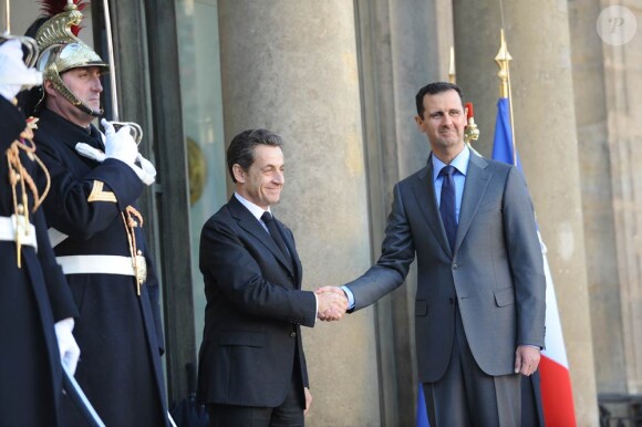 Nicolas Sarkozy reçoit le président de la République arabe syrienne, Bachar el-Assad, à l'Elysée. Le 9/12/2010