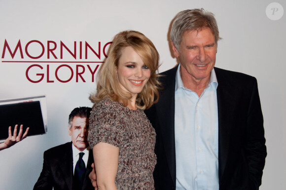 Rachel McAdams et Harrison Ford lors du photocall du film Morning Glory à Paris le 14 janvier 2011