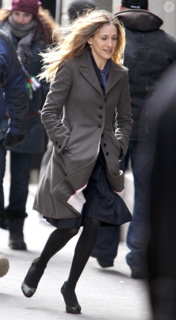 Sarah Jessica Parker sur le tournage de I Don't know how she does à Manhattan le 17 janvier 2011