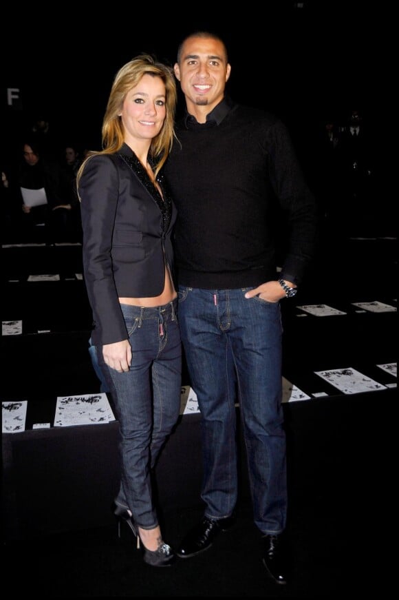 David Trezeguet et sa femme Beatrice au défilé Dsquared2 à la Fashion Week de Milan, le 18 janvier 2011