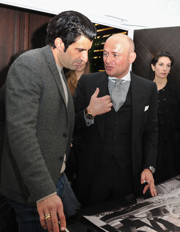 Luis Figo et Georges Kern lors du lancement de la collection Portofino de la marque IWC présentée au 21e Salon de la Haute Horlogerie de Genève, le 18 janvier 2011