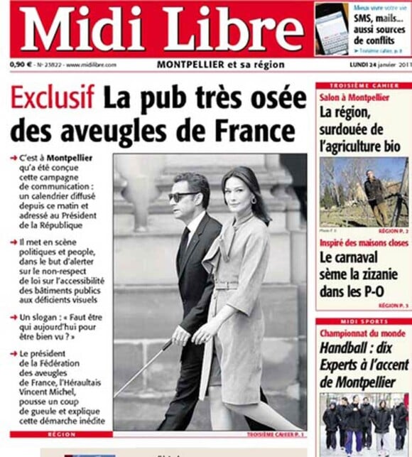 Nicolas Sarkozy et Carla Bruni en une du Midi Libre, le lundi 24 janvier 2010.