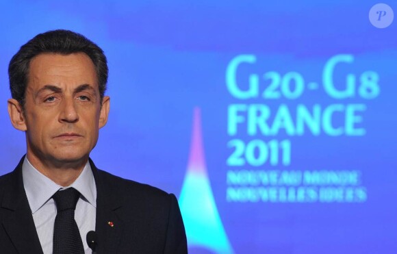 Le président Nicolas Sarkozy lors de sa conférence de presse consacrée au G20 et à l'international, au Palais de l'Elysée, le 24 janvier 2011.