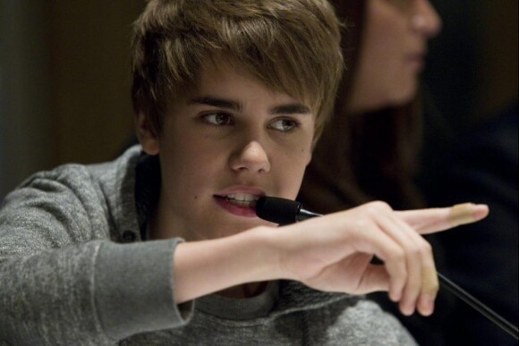 Justin Bieber, lors de la conférence de presse de son film Never say never, à Toronto (Canada), le mardi 1er février 2011.