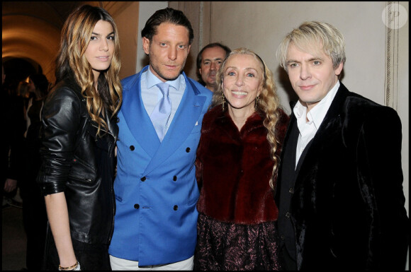 Bianca Brandolini D'Adda, Lapo Elkann, Franca Sozzani et Nick Rhodes à la soirée Vogue Talents Corner à Milan, le 23 février 2011.