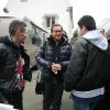 Jean-Luc Delarue visite un groupe scolaire prive a Quimper, France, le 24 fevrier 2011, dans le cadre de son tour de France en camping-car, visant a sensibiliser les jeunes aux dangers de l'addiction. 
