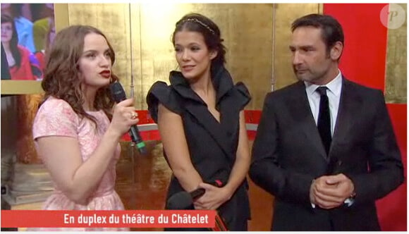 Sara Forestier, Gilles Lellouche et Mélanie Doutey, au micro de Canal+, sur le tapis rouge de la 36e nuit des César, vendredi 25 février.